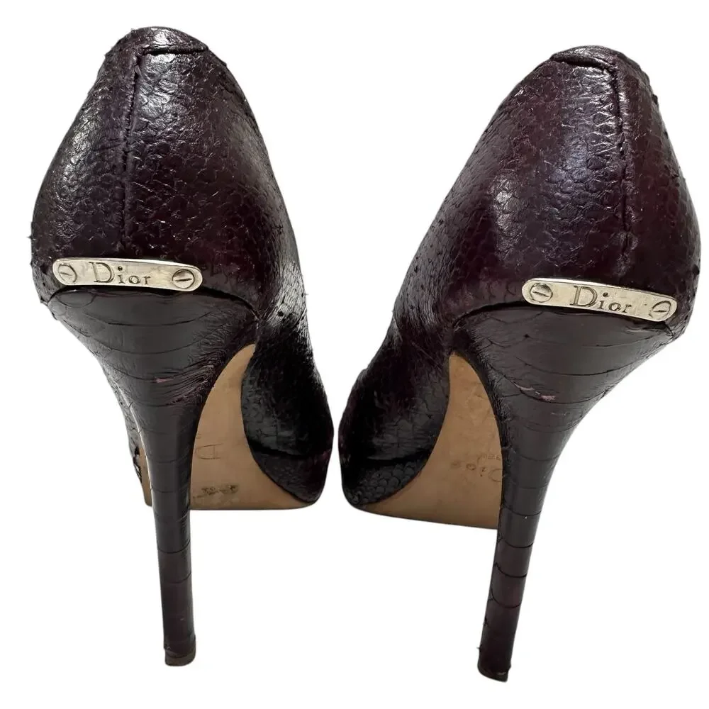 Christian Dior Womens Pumps Size 8.5 Python Leather Peep Toe Amethyste 2008 - Picture 4 of 11